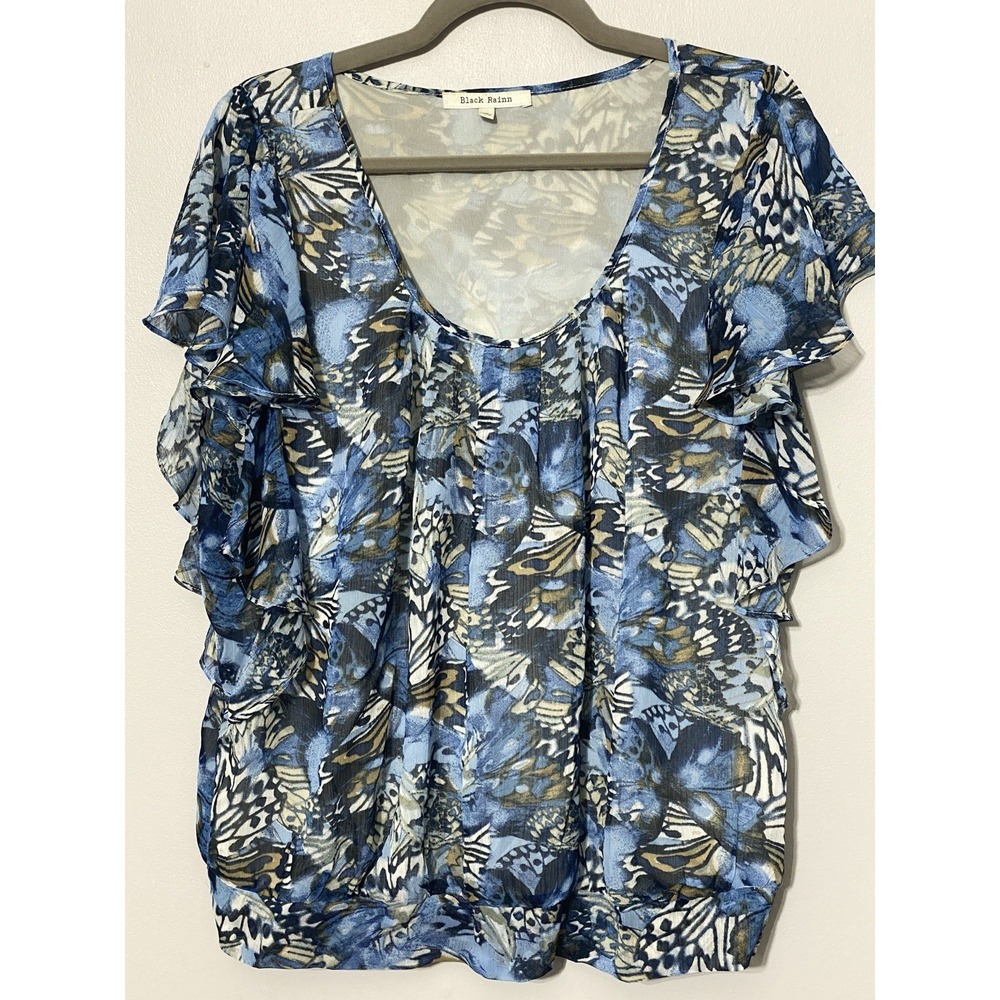 Women's XL‎ Semi-Sheer Butterfly Artsy BOHO Festival Flutter Short-Sleeve Top